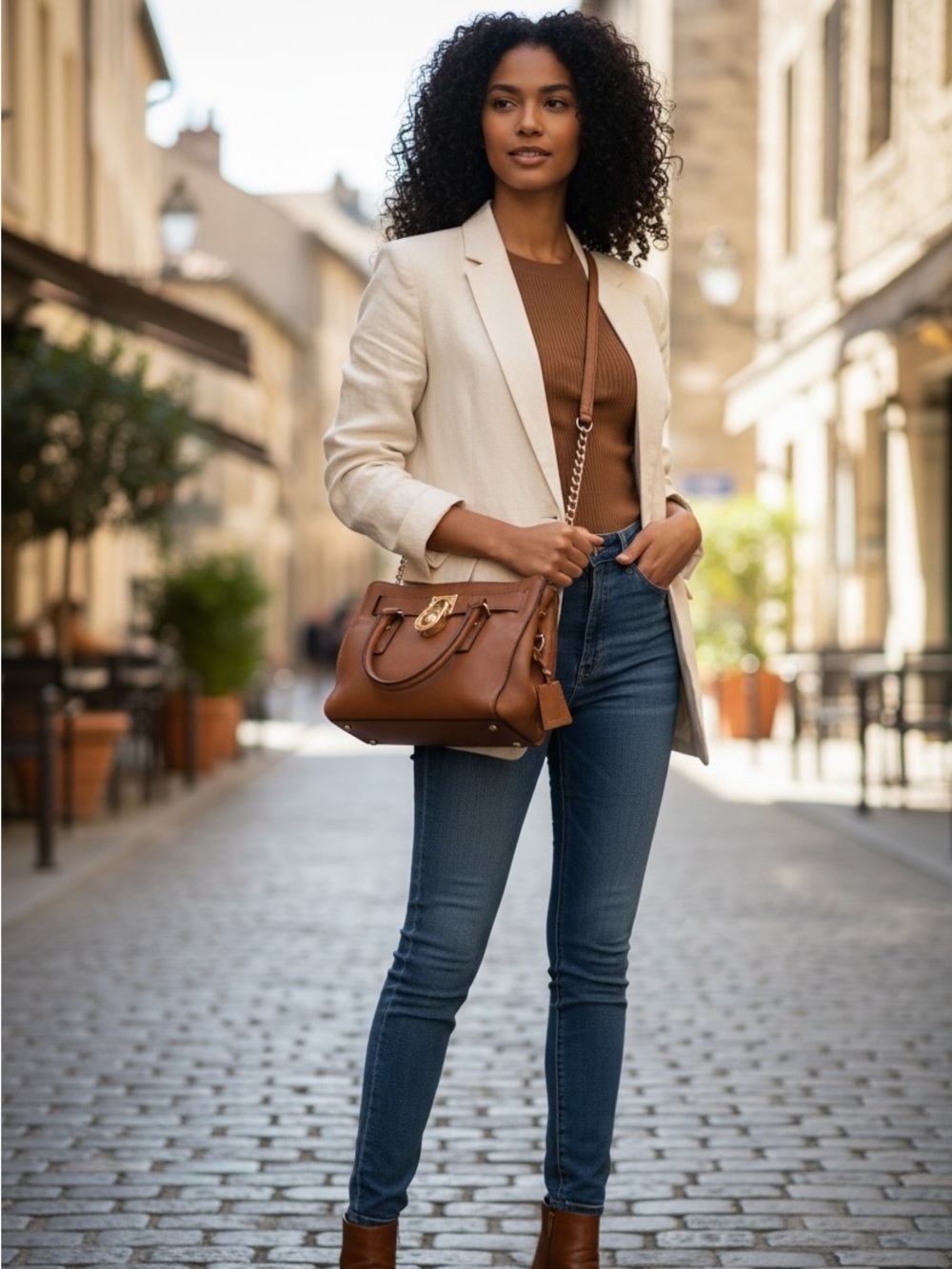 Michael Kors Cognac Leather Satchel with Gold-Tone Lock - Good condition. - Picture 9 of 10